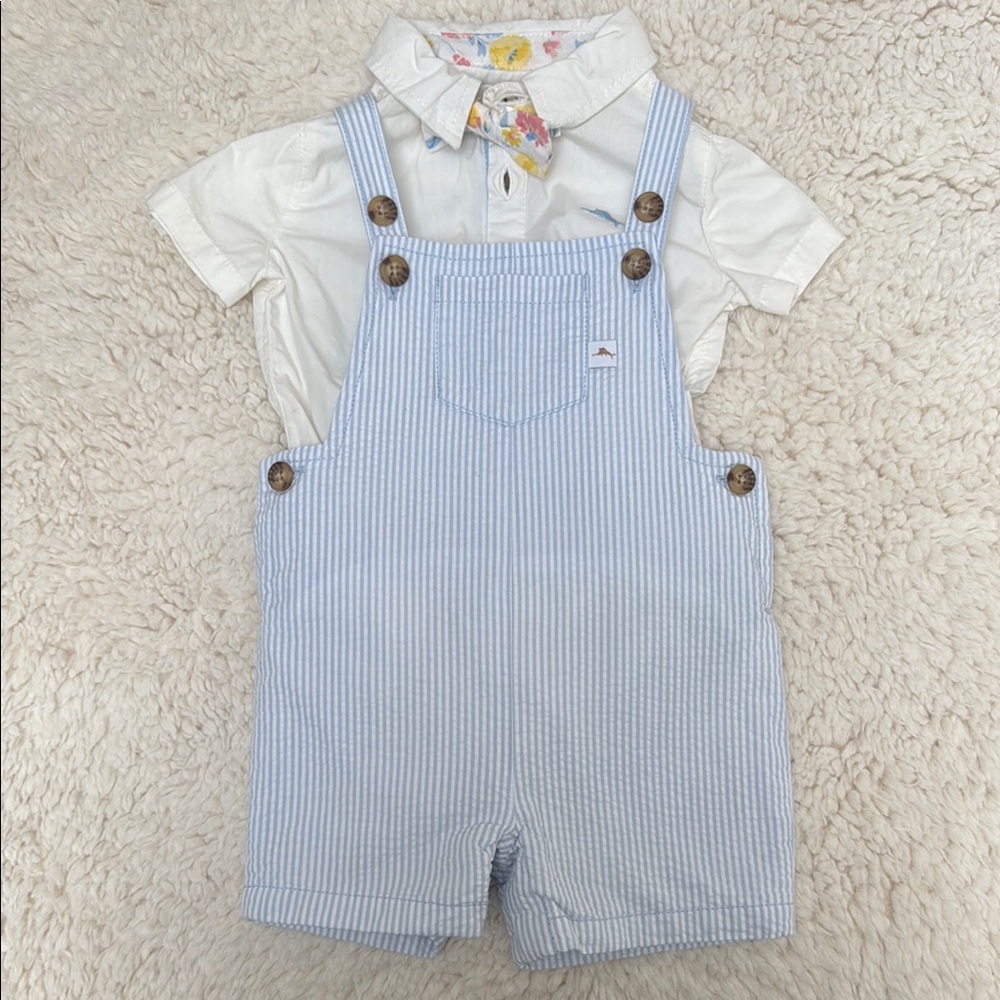 Tommy Bahama Seersucker Striped Overalls with bow tie